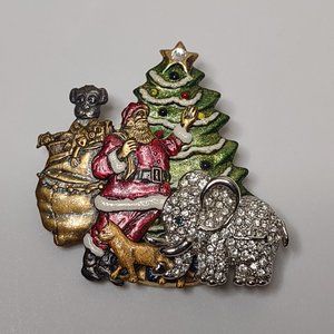 Very Cool Cat Dog And Elephant Christmas Brooch